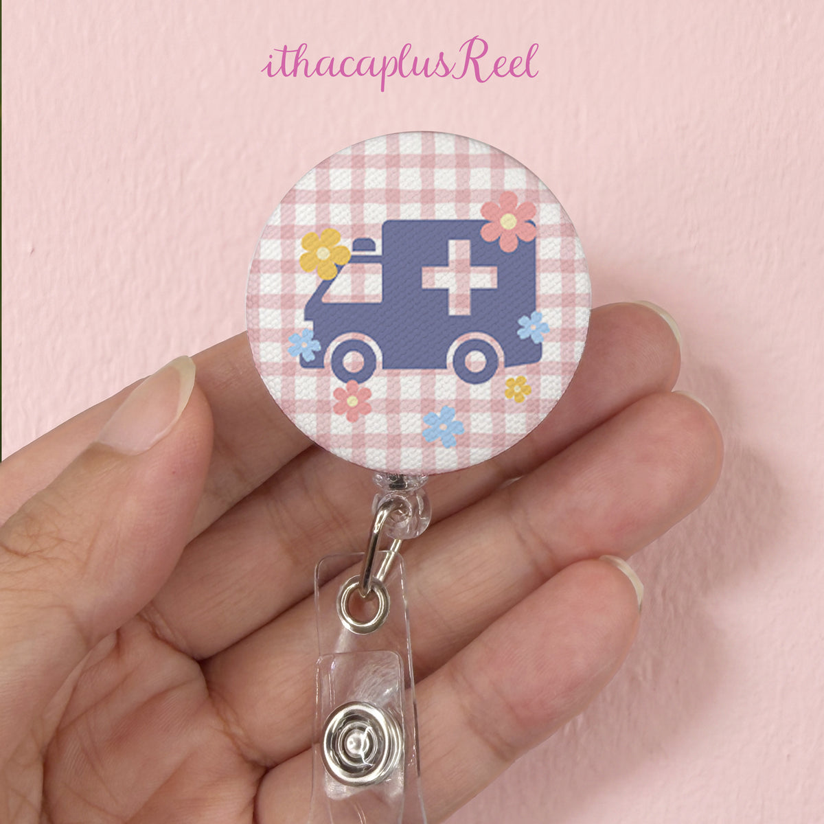 Plaid Fabric Retractable Badge Reel