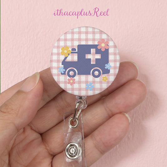 Plaid Fabric Retractable Badge Reel