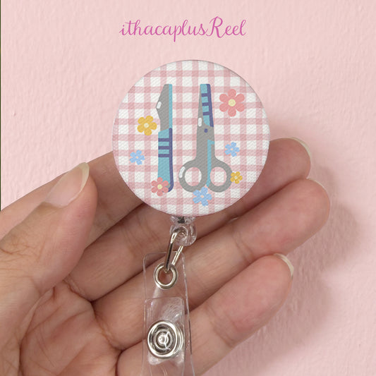 Plaid Fabric Retractable Badge Reel