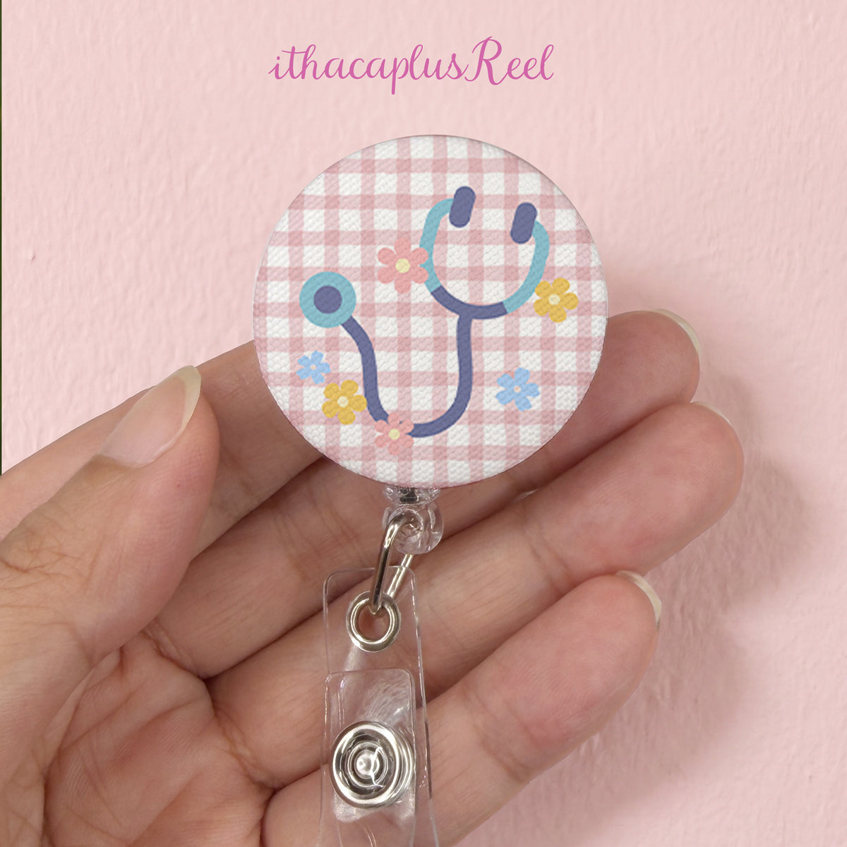 Plaid Fabric Retractable Badge Reel