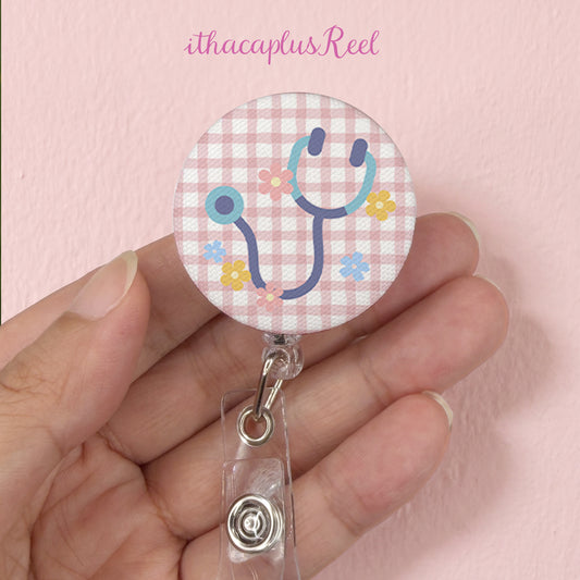 Plaid Fabric Retractable Badge Reel