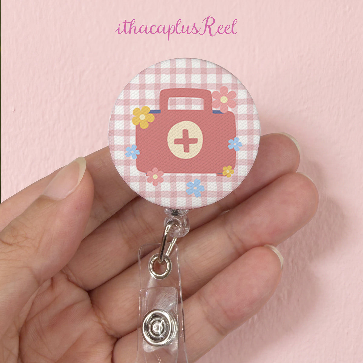 Plaid Fabric Retractable Badge Reel