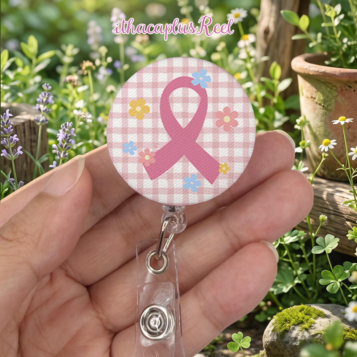 Plaid Fabric Retractable Badge Reel